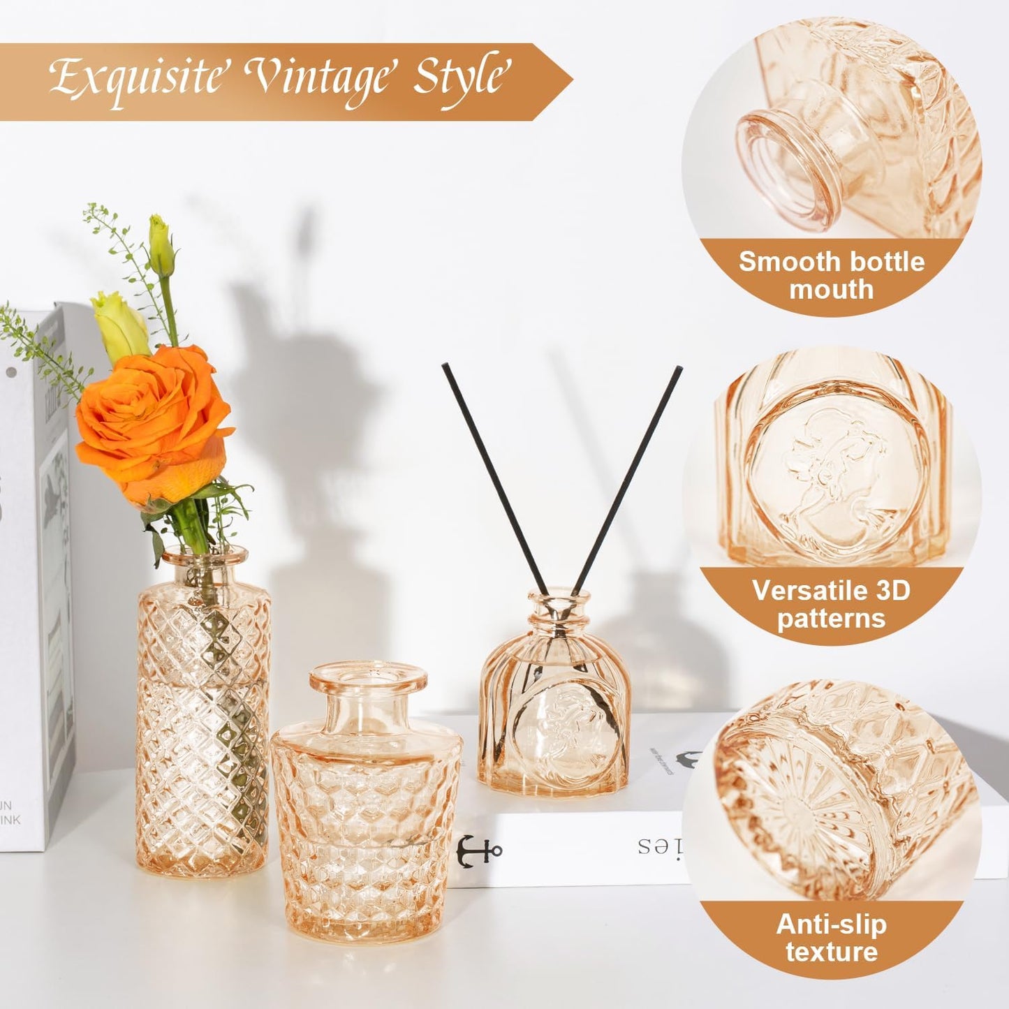 Clear Glass Bud Vase Pcs / Amber Gold / Set of 14