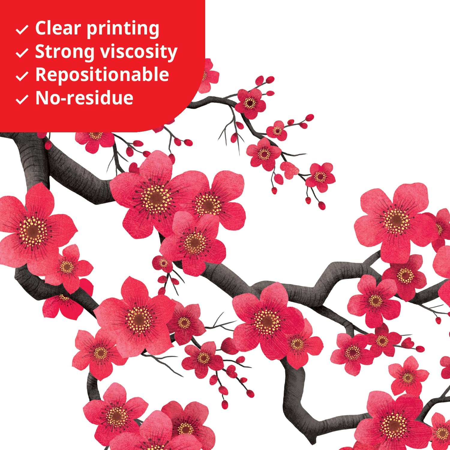 Cherry Blossom Branch Wall Decals / Red Watercolor Floral