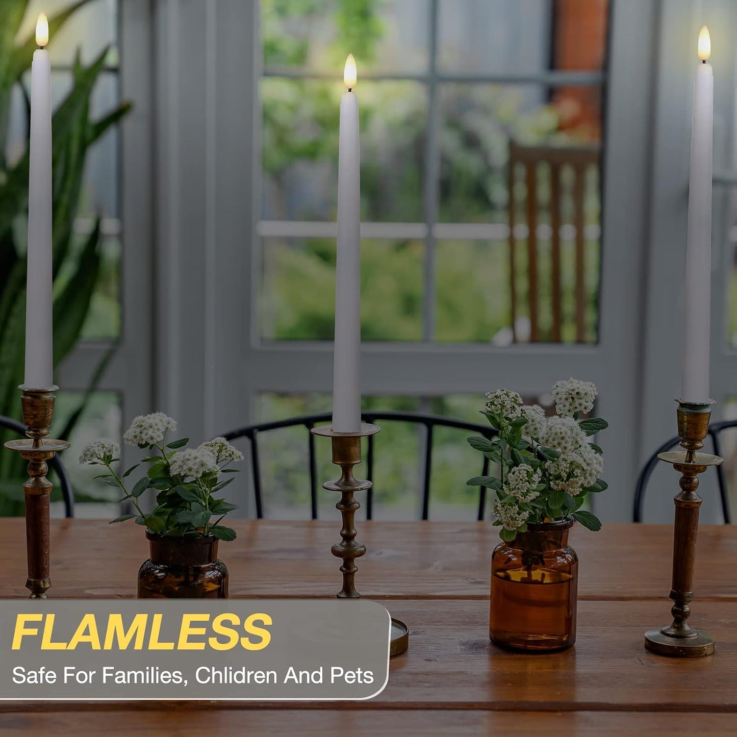 20 Pcs LED Flameless Taper Candles with Remote Timer,10.83",White | Battery Operated Flickering Candlesticks for