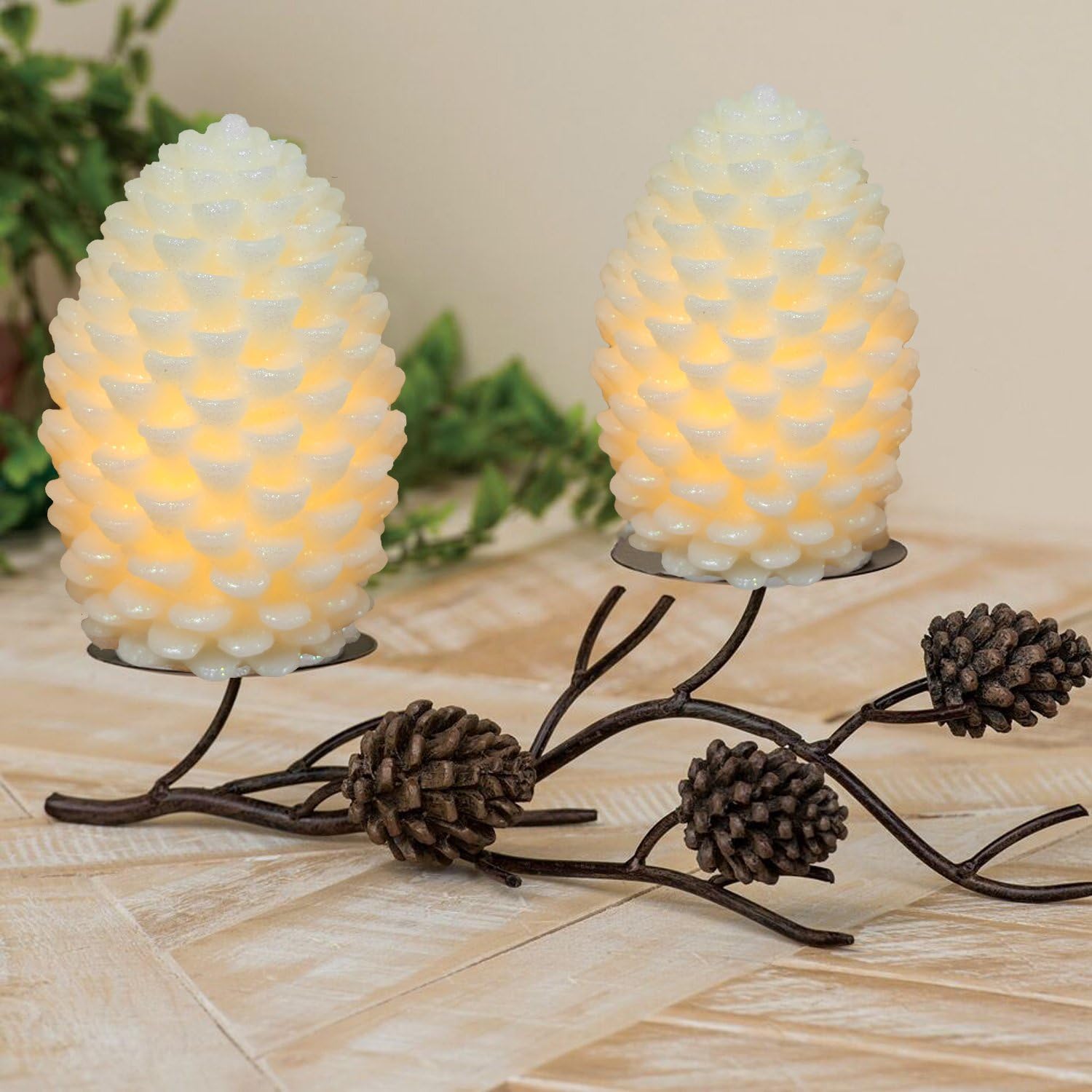 Wondise Pine Cone Flickering Flameless Candles with Remote and Timer | Battery Operated LED Real Wax Flameless