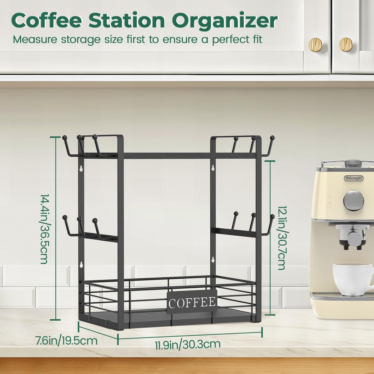 EsLuker.ly Coffee Mug Cup Holder Tree Bar Station Organizer, 2 Tier Black | Mug Stand Rack for Countertop Kitchen