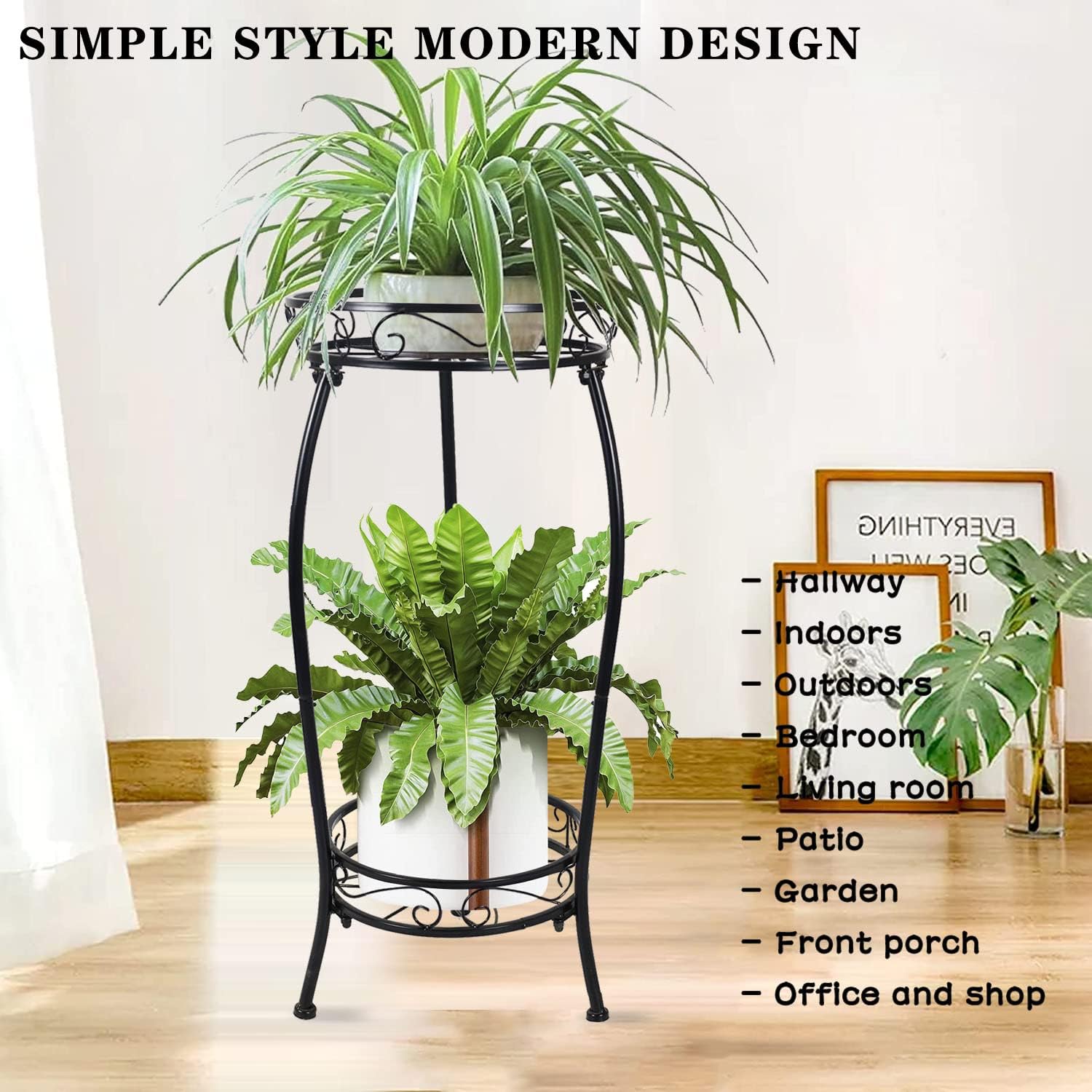 MOCORY Plant Stand Indoor Outdoor, 2 Tier 27.1" Tall Metal, Black | Sturdy Rustproof Plant Shelf with Stable 3-Leg