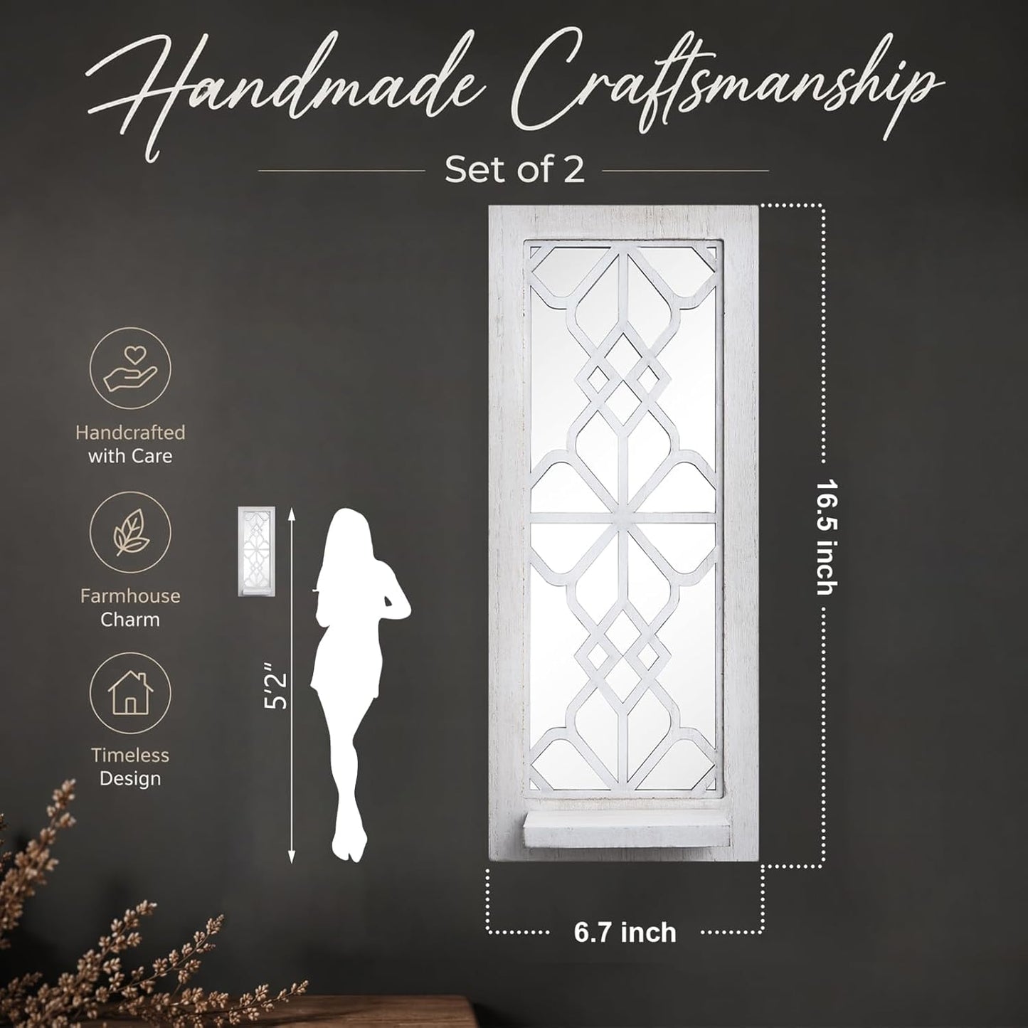 Rustic Candle Sconces Living Room Bedroom Entryway Wood Mirrored / White-16.5 Inch / Set of 2