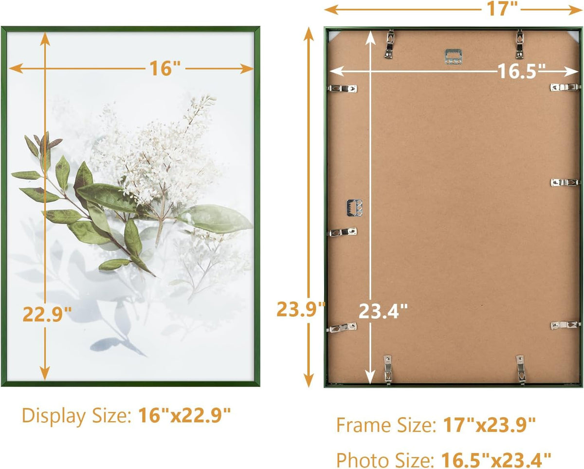 Golden State Art A2 Aluminum Poster Frame Acrylic Front Green | Metal Thin Frames for 16.5x23.4 Photo, Wall Hooks for