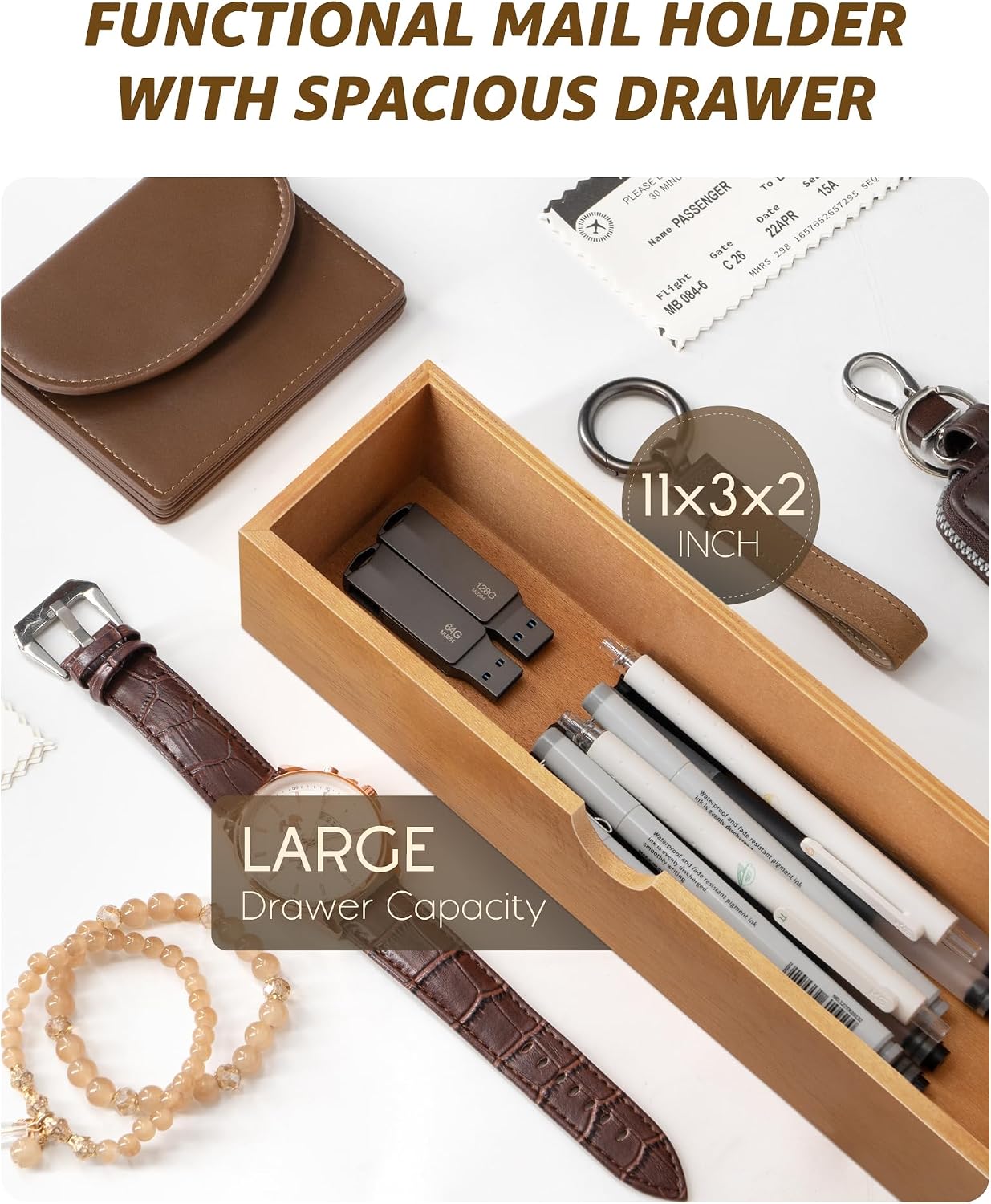 Rustic Key and Mail Holder / Light Brown