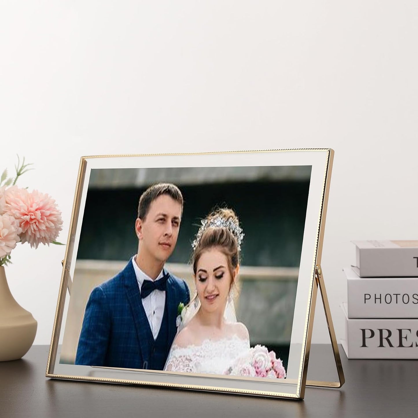 Gold Floating Picture Frame 8x10'' Set of 2(Horizontal), For Photo 9x7'', 8x6'', 7x5'',Tabletop Shelf Photo Frame,Home