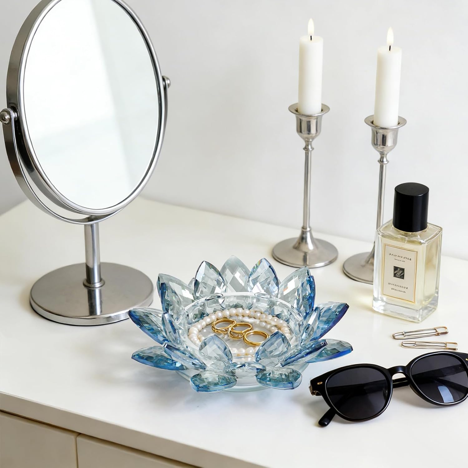 Crystal Flower Jewelry Tray / 6.3" - Blue