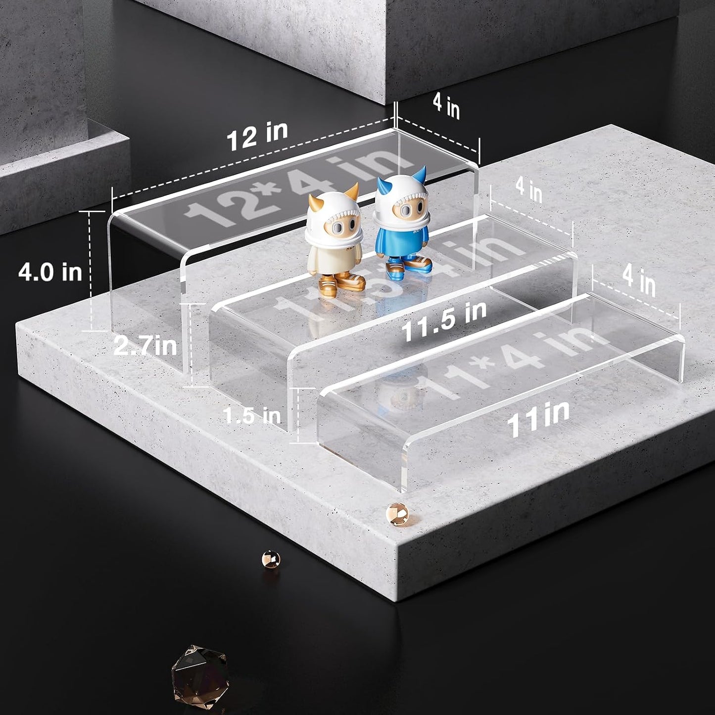 4mm-Thickened Transparent Display Stand shelf / Clear Rectangle 2 Sets / Set of 6