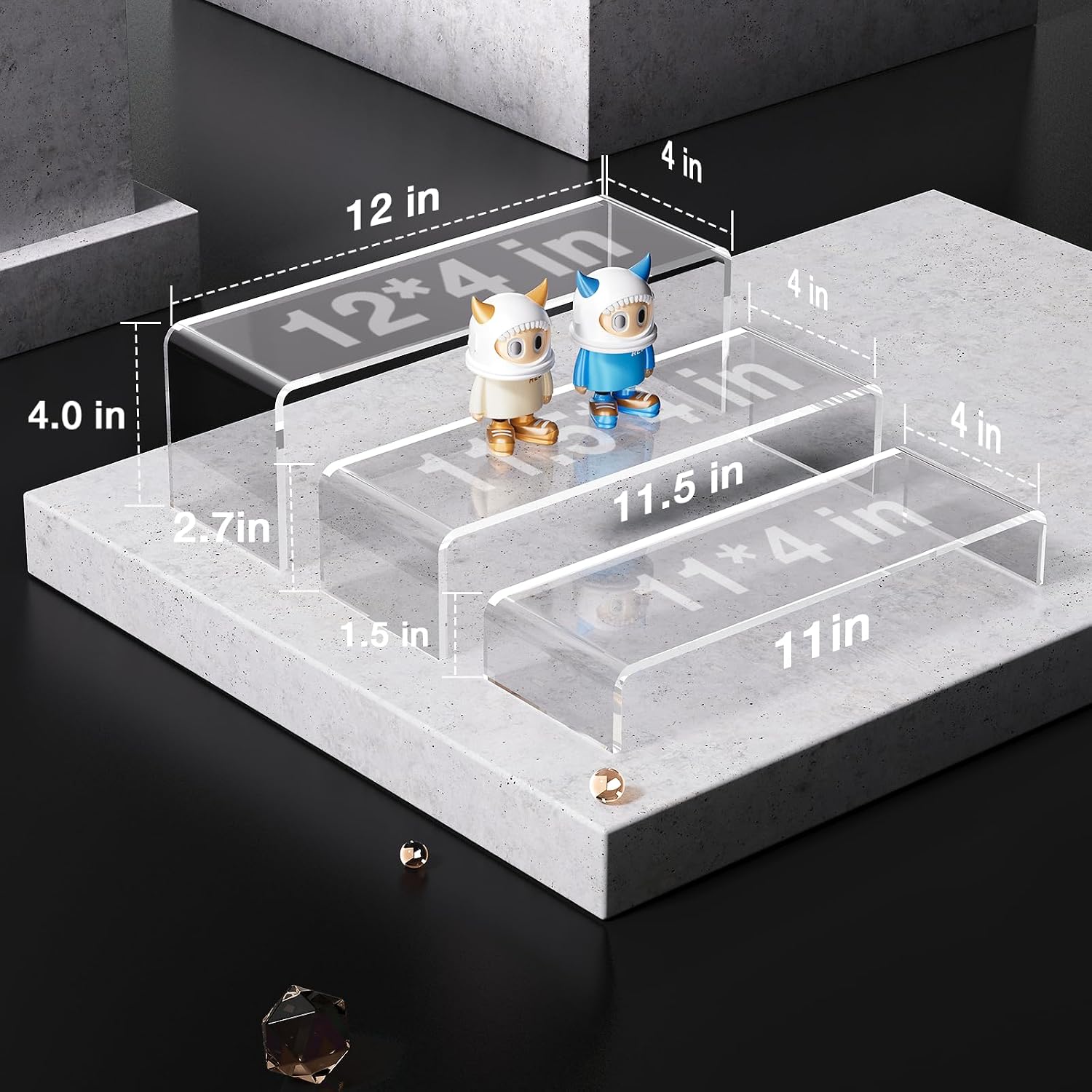 4mm-Thickened Transparent Display Stand shelf / Clear Rectangle 2 Sets / Set of 6