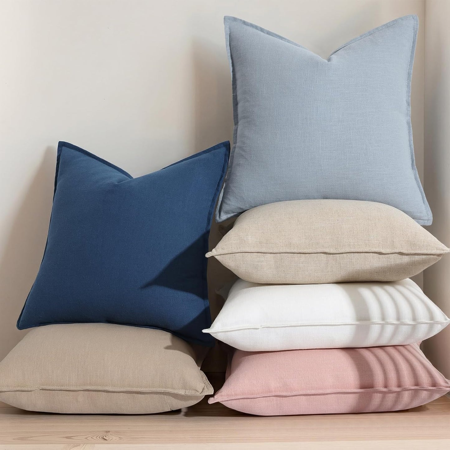 Fall Decorative Linen Throw Pillow Covers Neutral Pillow Covers / Blue / 18 x 18 / Set of 2