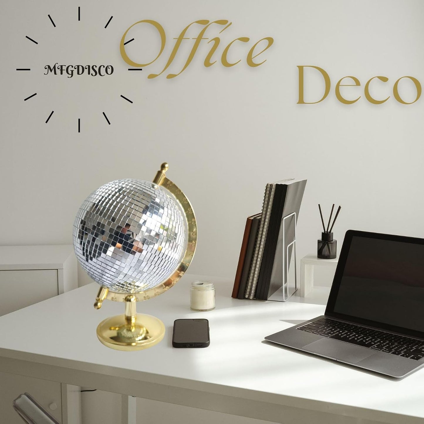 Disco Ball Globe Home Decor Statues Tabletop Art Sculpture Gold Discoball / Bright Gold / 6inch