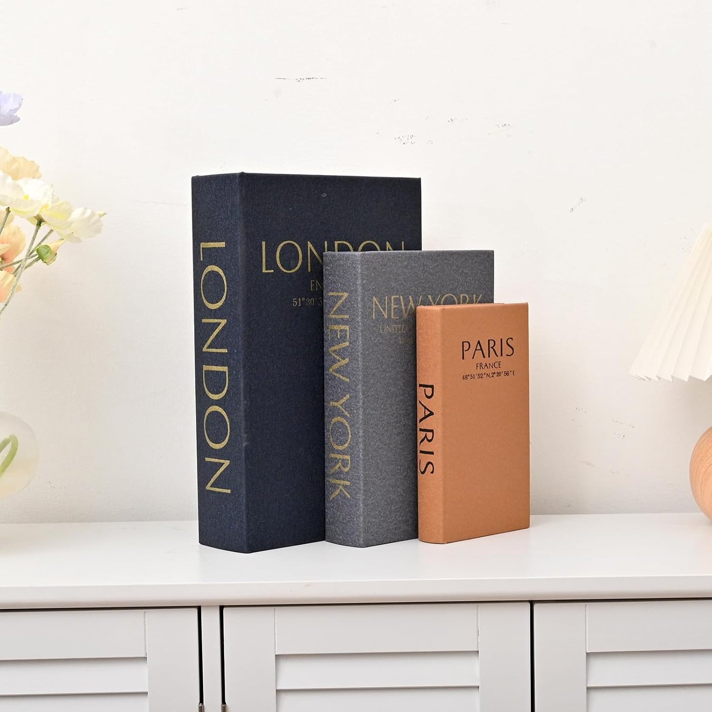 Faux Book Decor / Navy, Grey & Tan / Set of 13