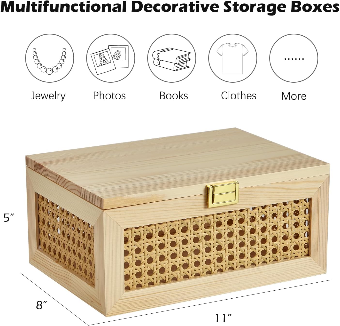 Decorative Rattan Storage Boxes Solid Wood Woven Baskets Bins / Light Wood / Natural
