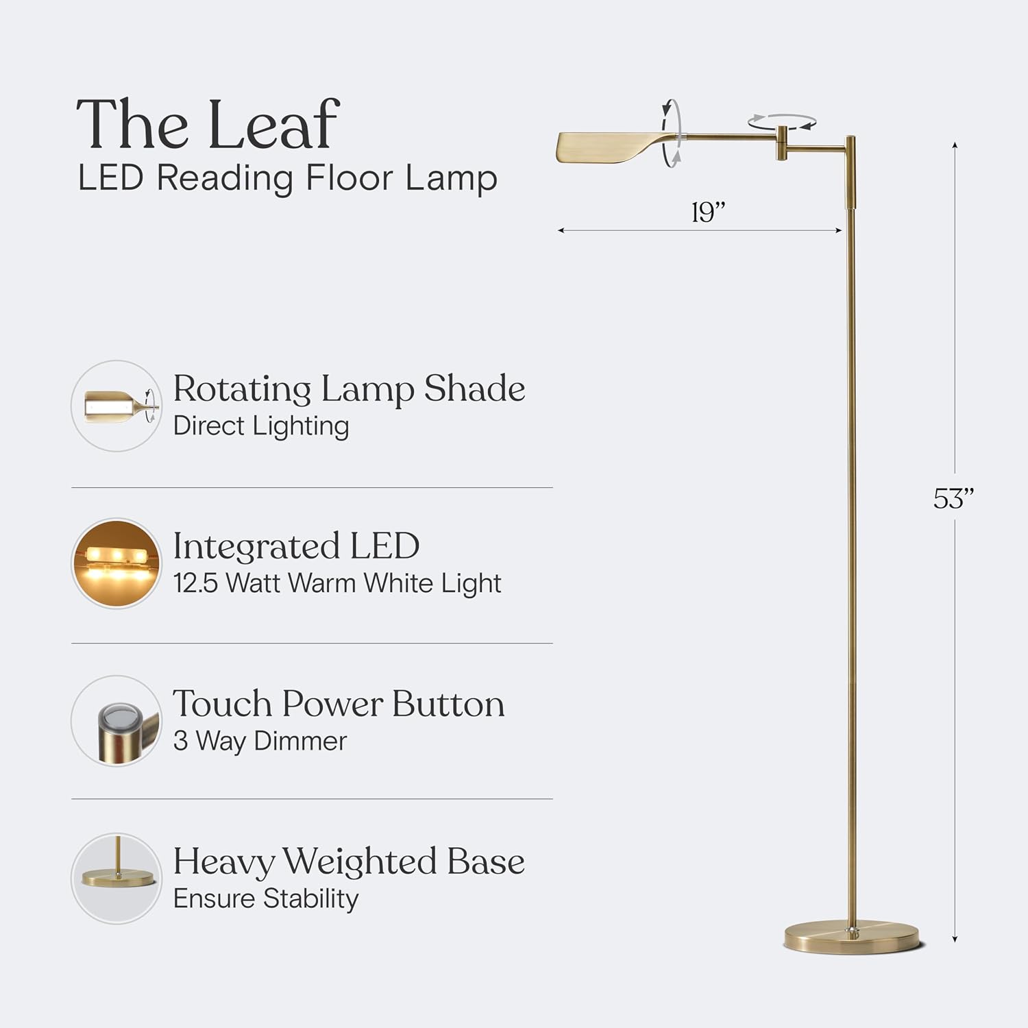 Brightech Leaf Pharmacy LED Reading Lamp, Dimmable Floor Lamp with Easy Rotation over Chair or Desk for Living Rooms &