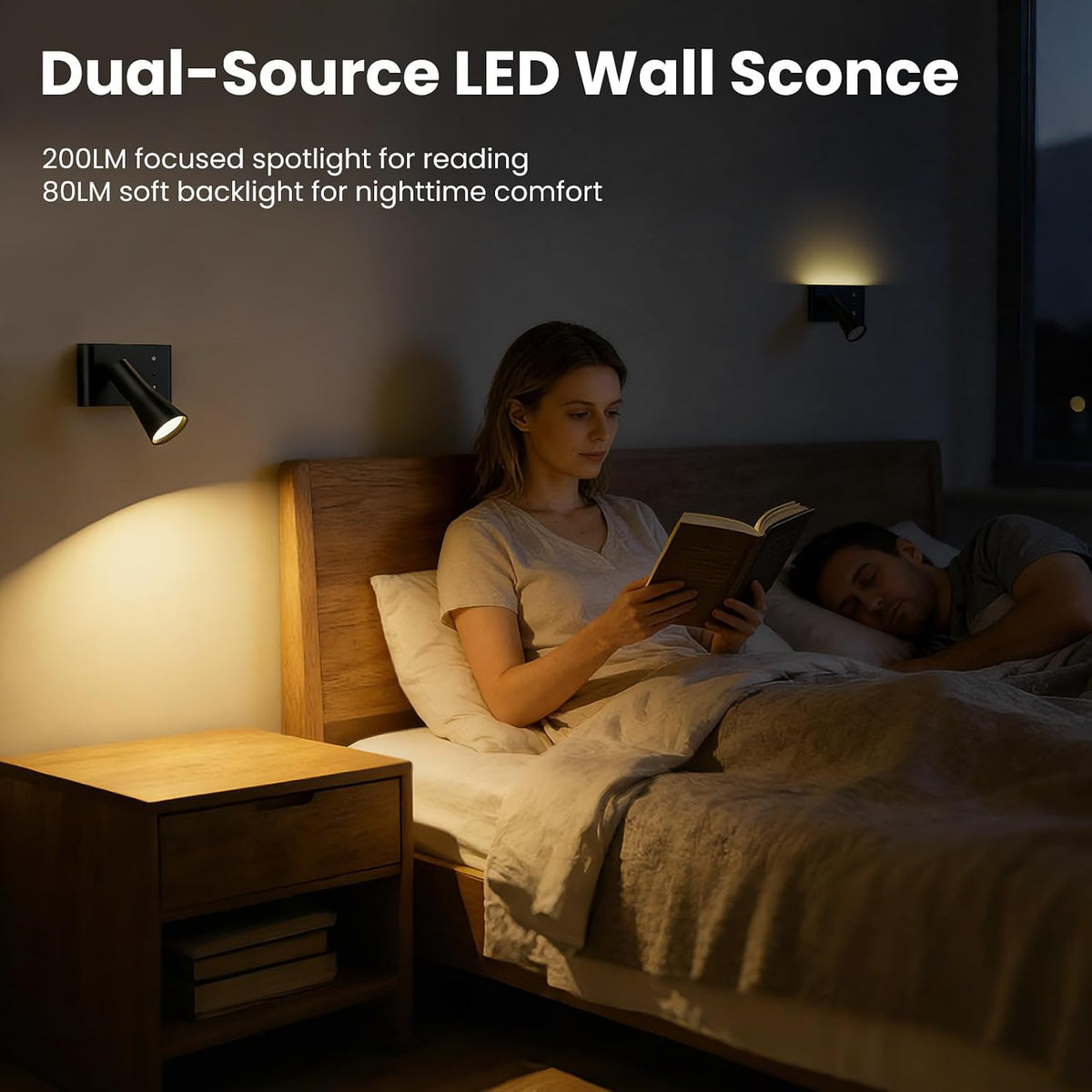 Wall Sconce Battery Operated Reading Lights, 10000mAh Rechargeable Wireless LED Wall Lights, 3 Color Temperatures