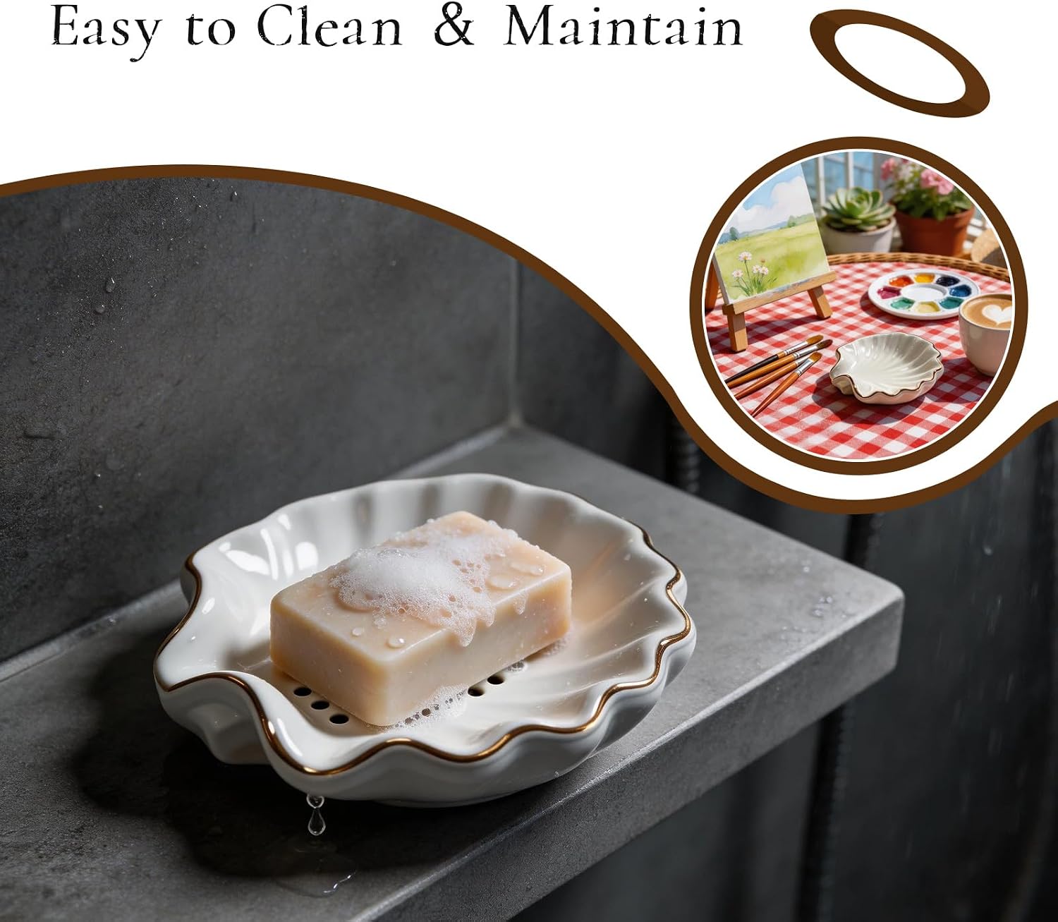 Ceramic Soap Dishes for Bar Soap / Gold
