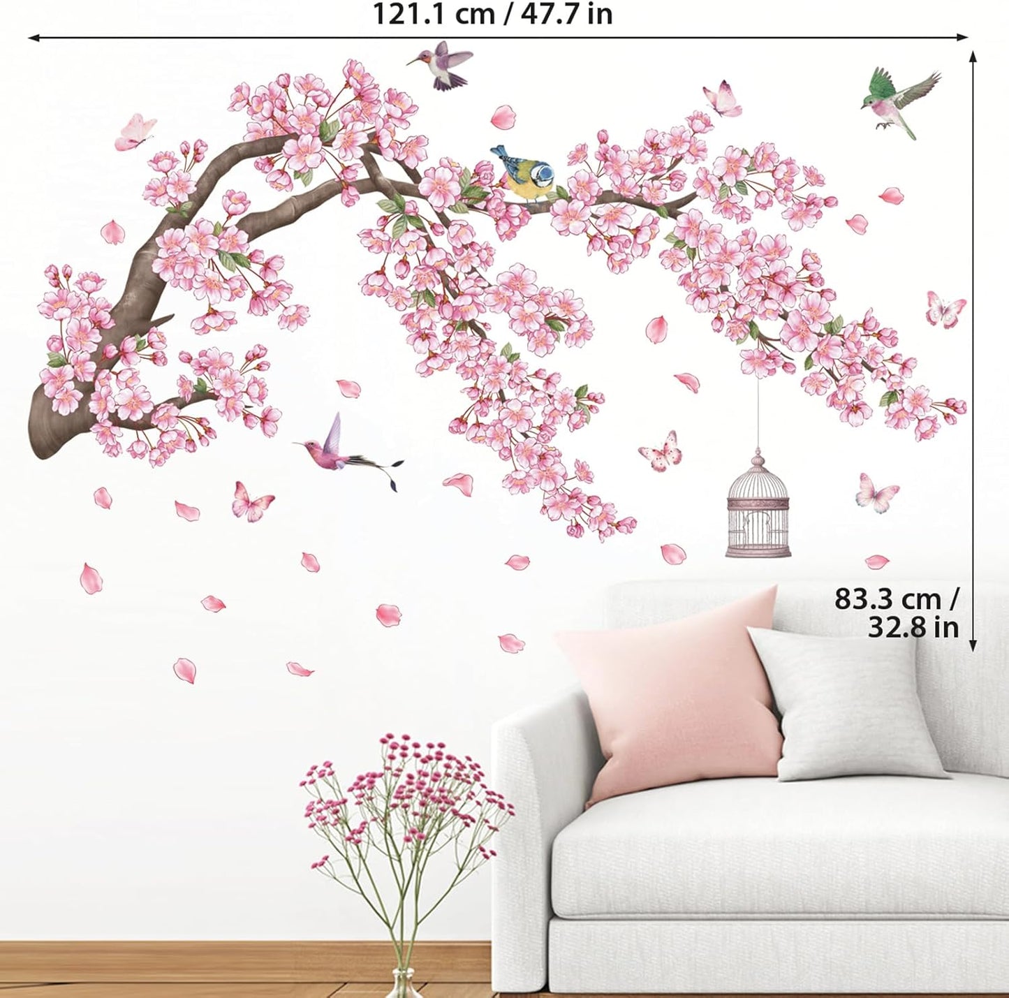 SG2-2426 Cherry Blossom Flower Tree and Cage Branch Wall Decal / Cherry Blossom Tree / 47.7 x 24.7