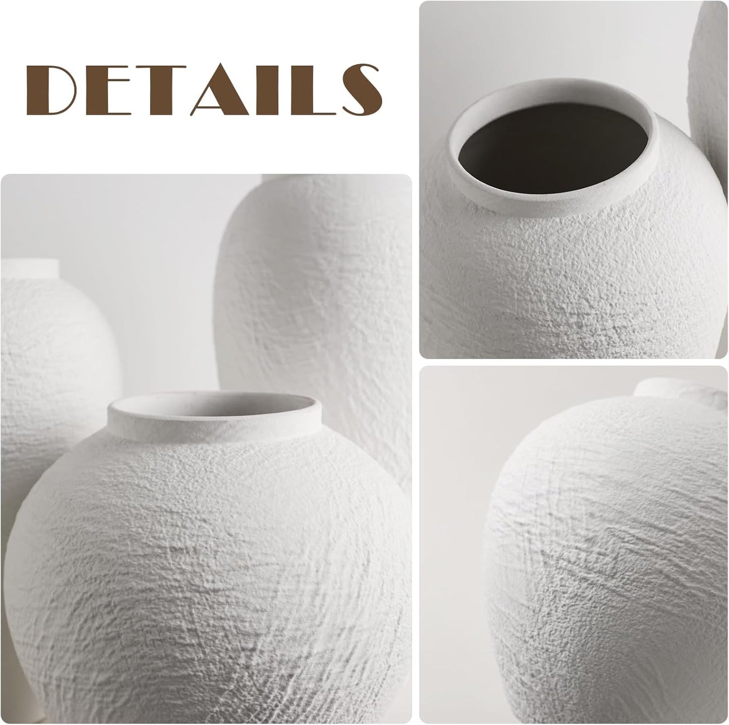 Vintage Stone Textured Ceramic Vase / White Texture 6.3'' Tall