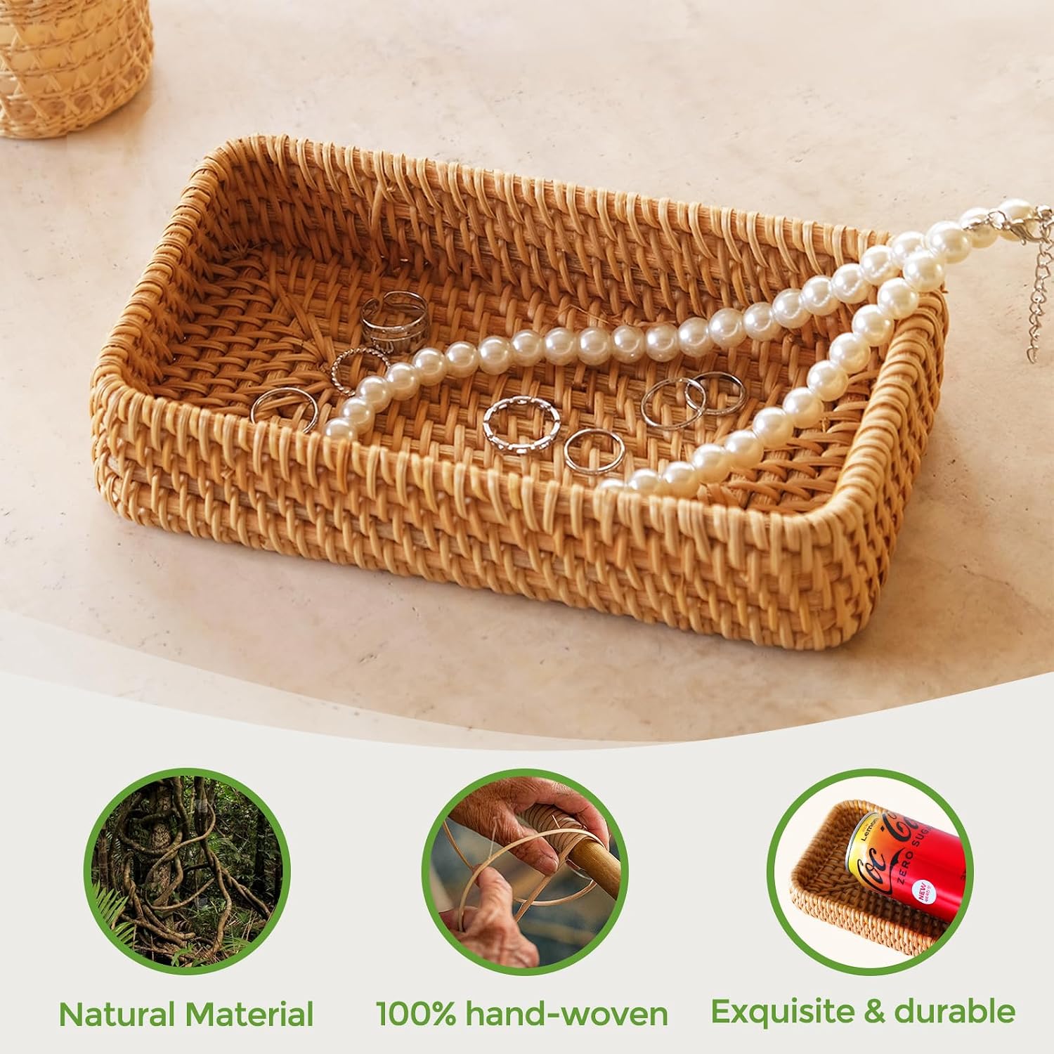 Small Rattan Serving Tray / 8.2 x 4.3 / XS / Natural