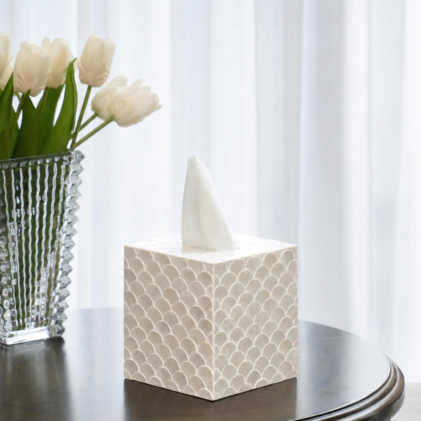 Square Decorative Holder / 5.9" Capiz Shell Tissue Box Cover for Kleenex and More