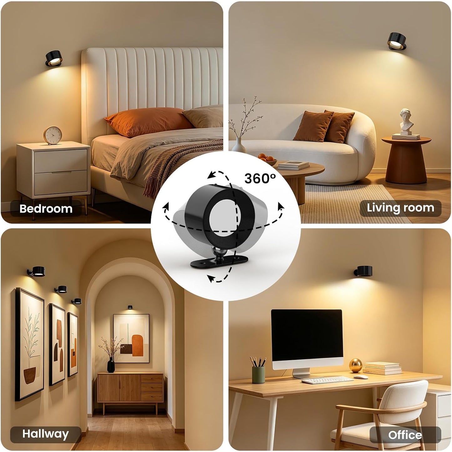 Koopala 2PCS Rechargeable Battery Operated LED Wall Lamps, Wall Mounted Lights with 3 Brightness 3 Color Temp Removable