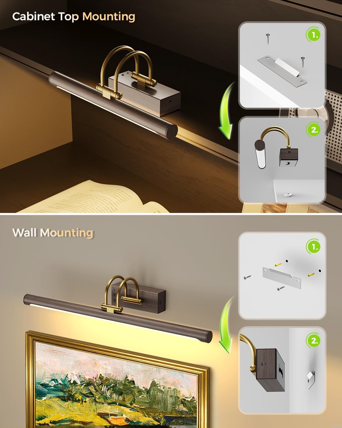 23.6″ Picture Light, Battery Operated Wireless Rechargeable Wall Light with Remote, Dimmable LED Art Light with Timer