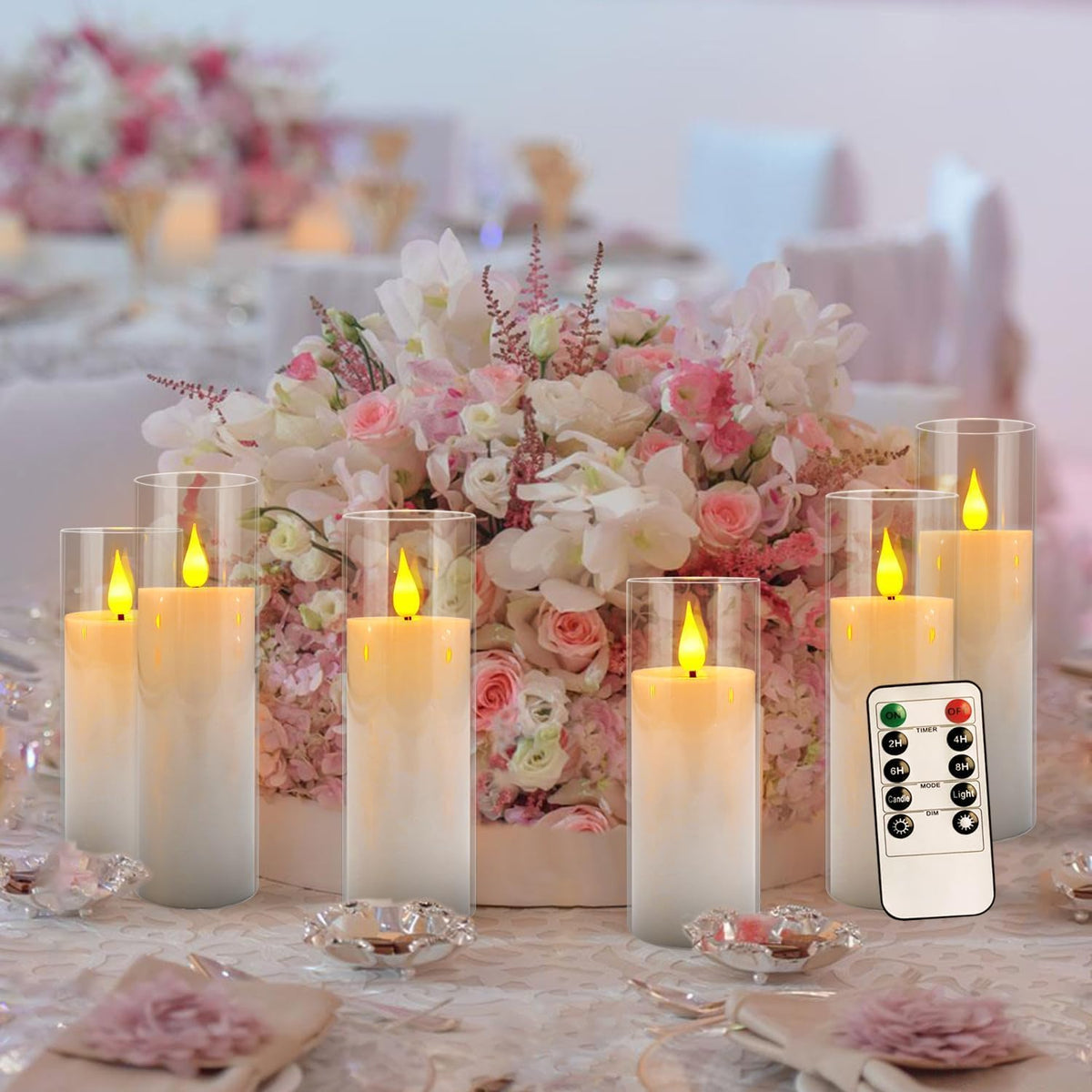 YOROXRG Set of 24 Flickering Flameless Candles Battery Operated with Remote and 2/4/6/8 H Timer Plexiglass Led Pillar