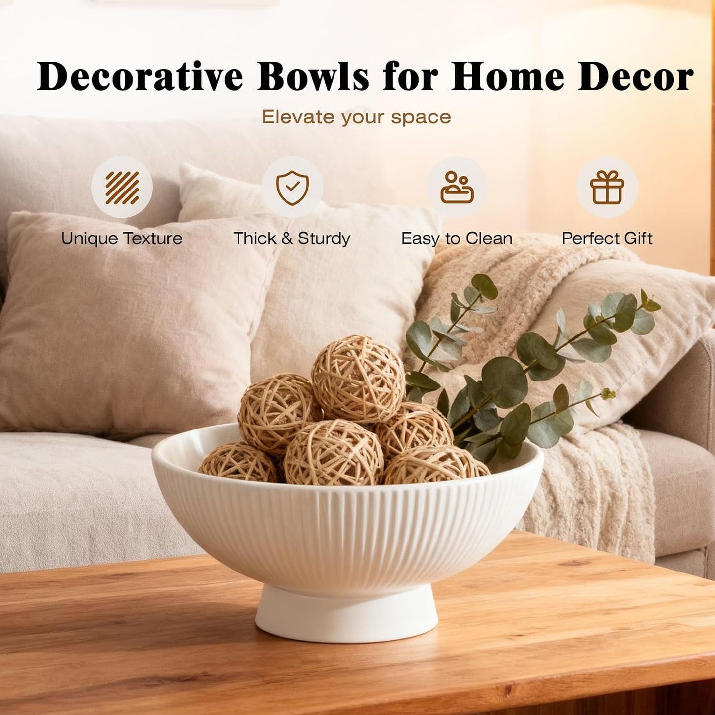 Decorative Bowl Fruit Bowl / Cream White / Modern / 8 Inch
