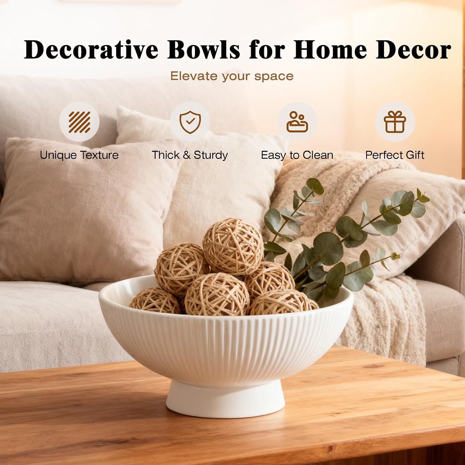Decorative Bowl Fruit Bowl / Cream White / Modern / 8 Inch