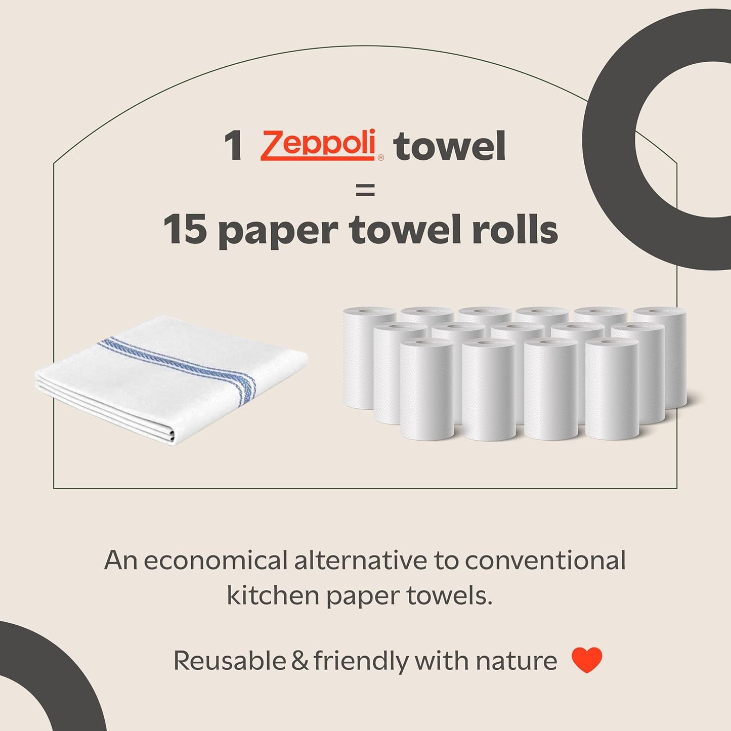 Zeppoli Classic Dish Towels - 15 Pack - 14" by 25" - 100% Cotton Kitchen Towels - Reusable Bulk Cleaning Cloths - Blue