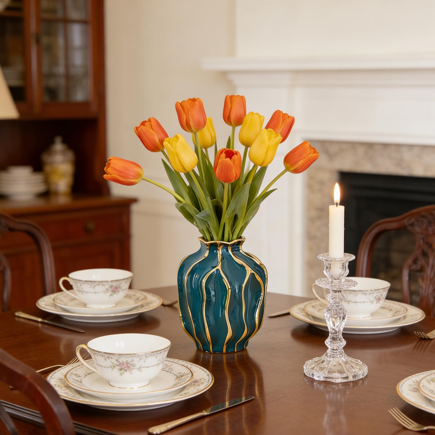 Decorative Ceramic Flower Vase / Peacock Blue-pomegranate-shaped