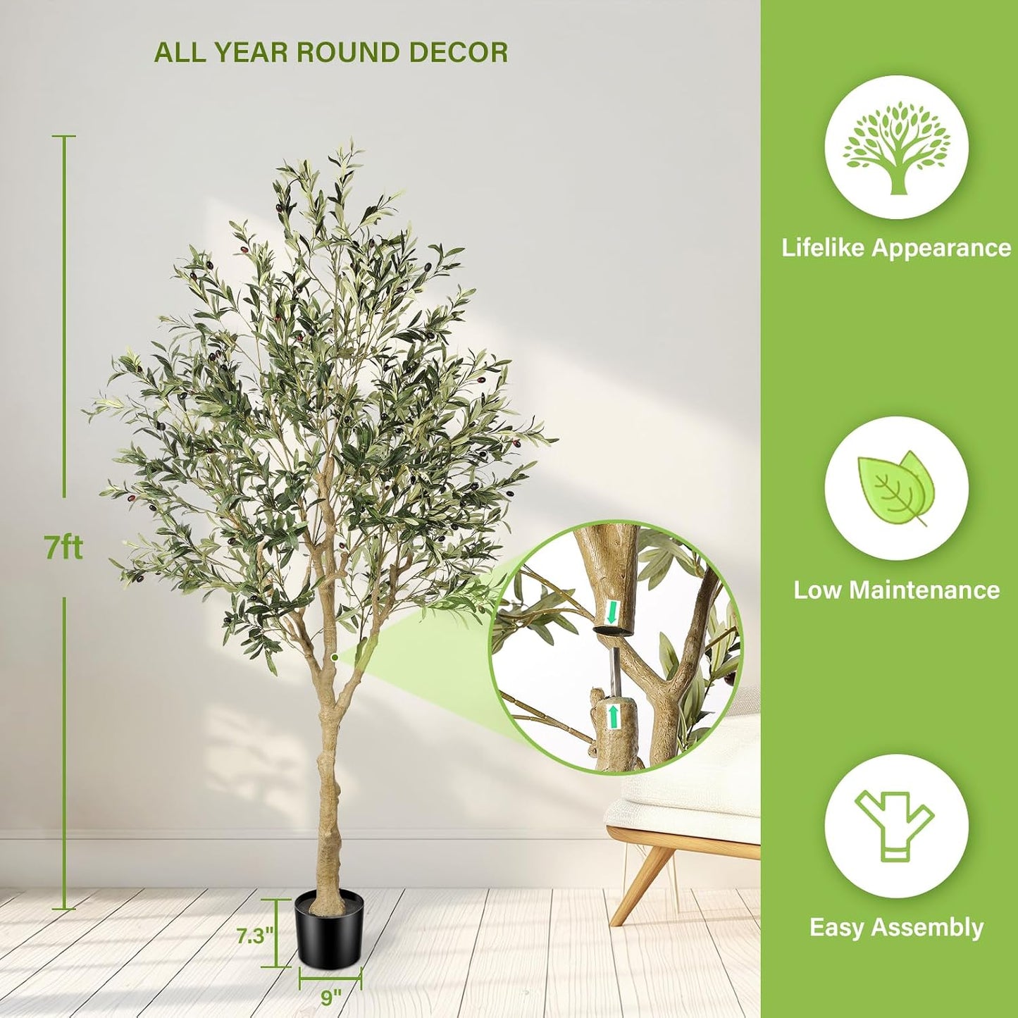Faux Olive Tree / 7ft / 7 Inch