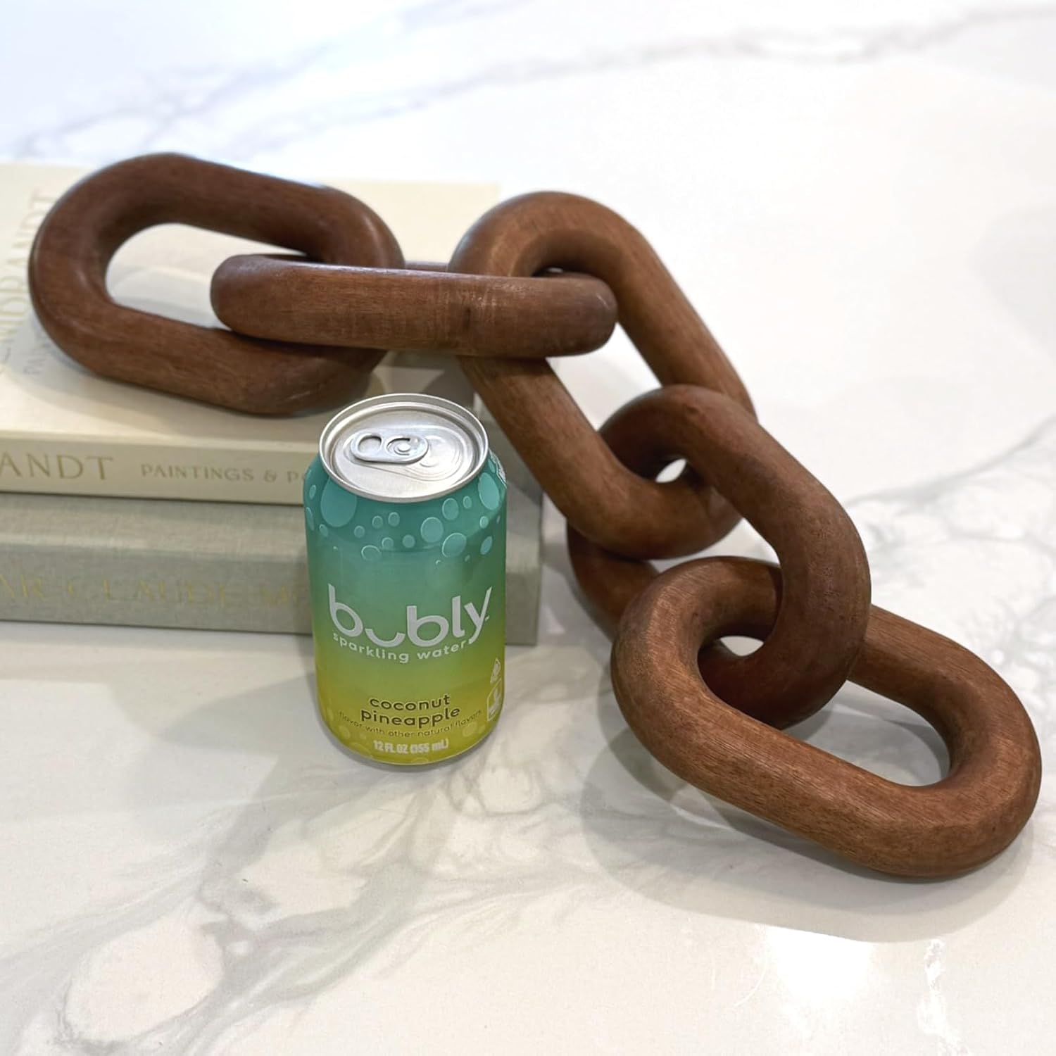 Book Shelves / Acacia Wood Chain Link Decor / Brown