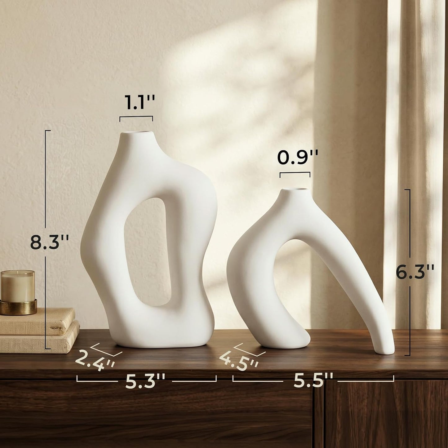 Hollow Ceramic Vase / White / Set of 2