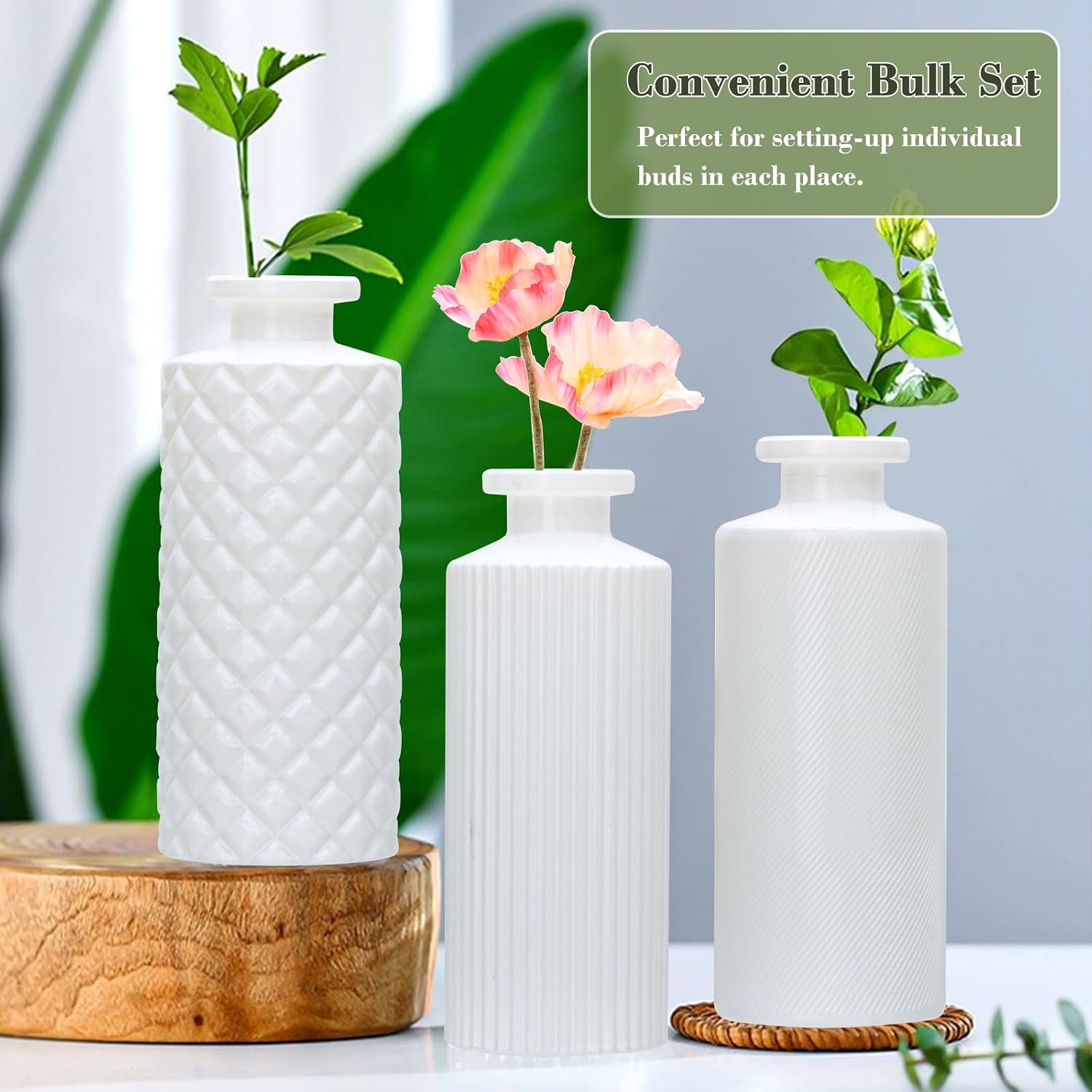 Glass Bud Vase Set in Bulk / White / Set of 9