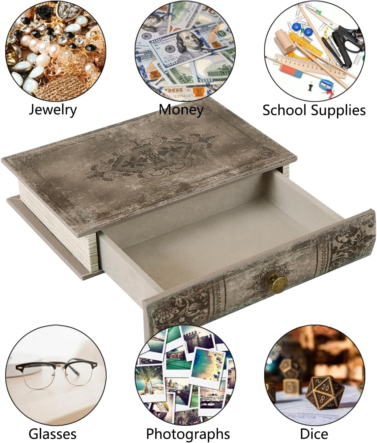 Vintage Book-Shaped Storage Box / S / Distressed Vintage Brown