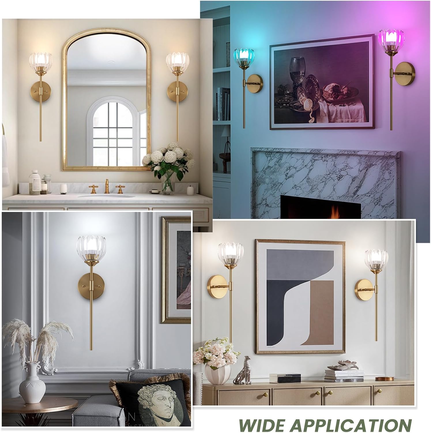 Vintage Battery Operated Wall Sconce Set of 2,Rechargeable Wall Lights with RGB Dimmable Detachable Bulbs and