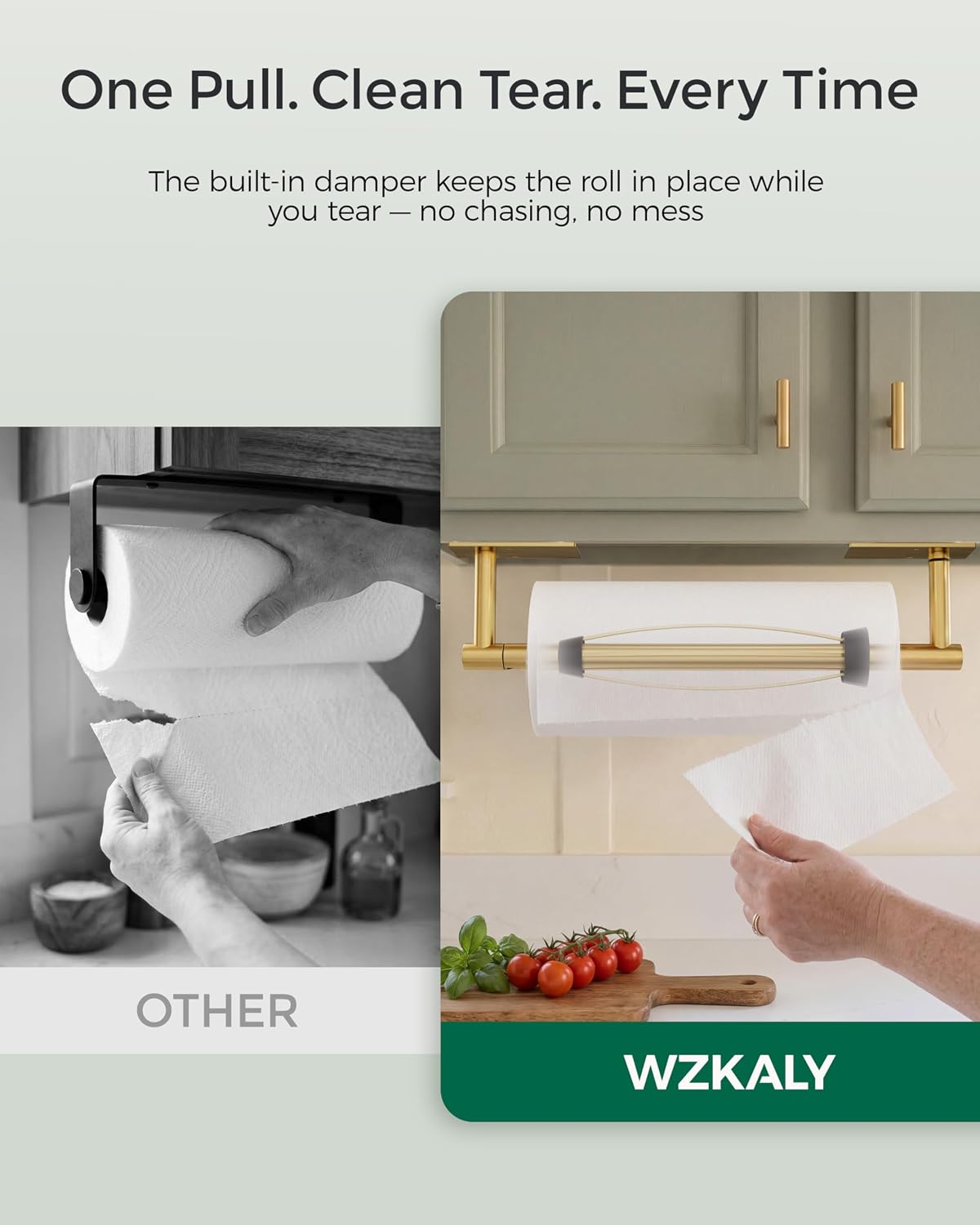 Gold Paper Towel Holder Under Cabinet with Damping Self Adhesive | 304 Stainless Steel Post Pivoting Design Wall