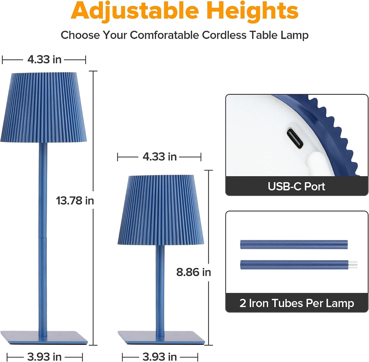LUTEC 2 Pack Cordless Table Lamp,6000mAh Rechargeable Battery Operated Desk Lamp,Two Adjustable Heights,Waterproof