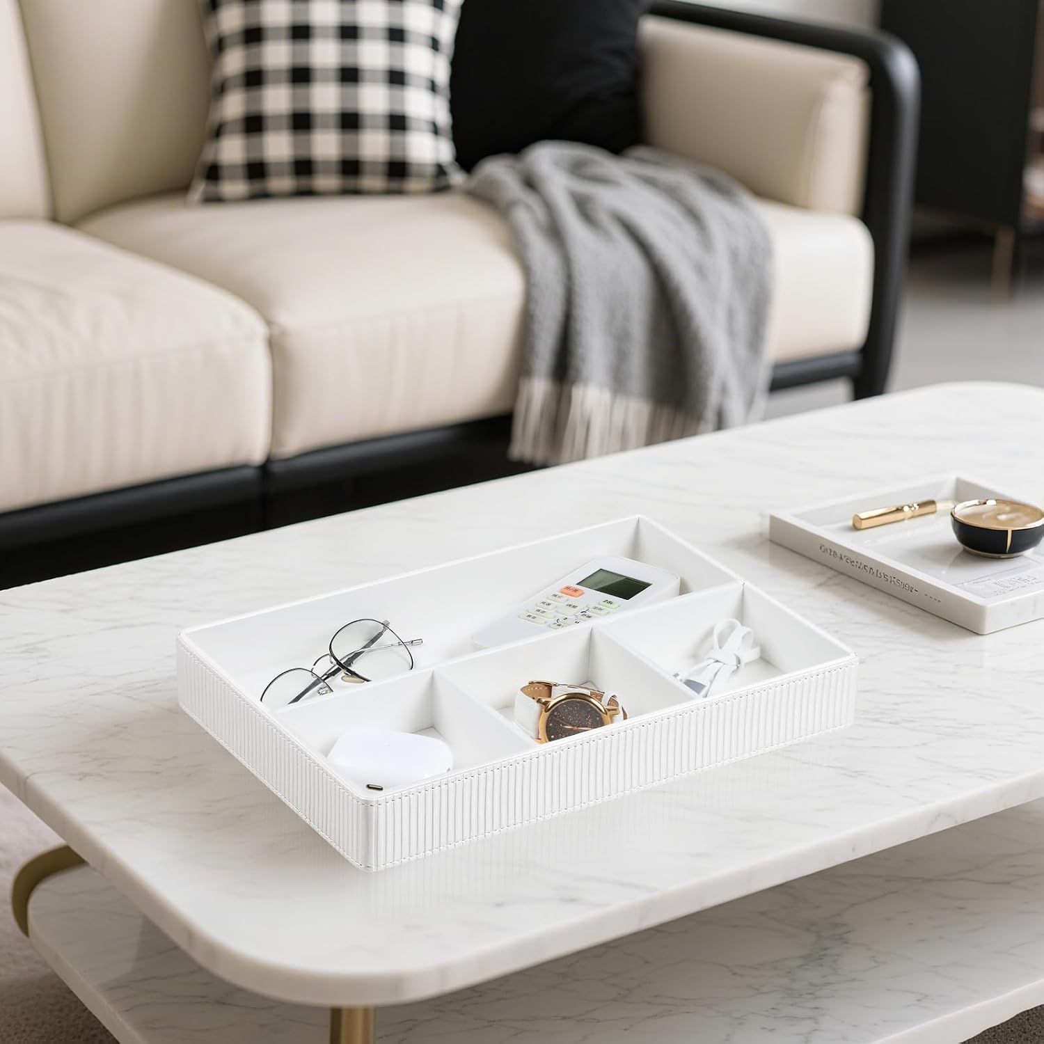 PU Leather Valet Tray / Cream-white
