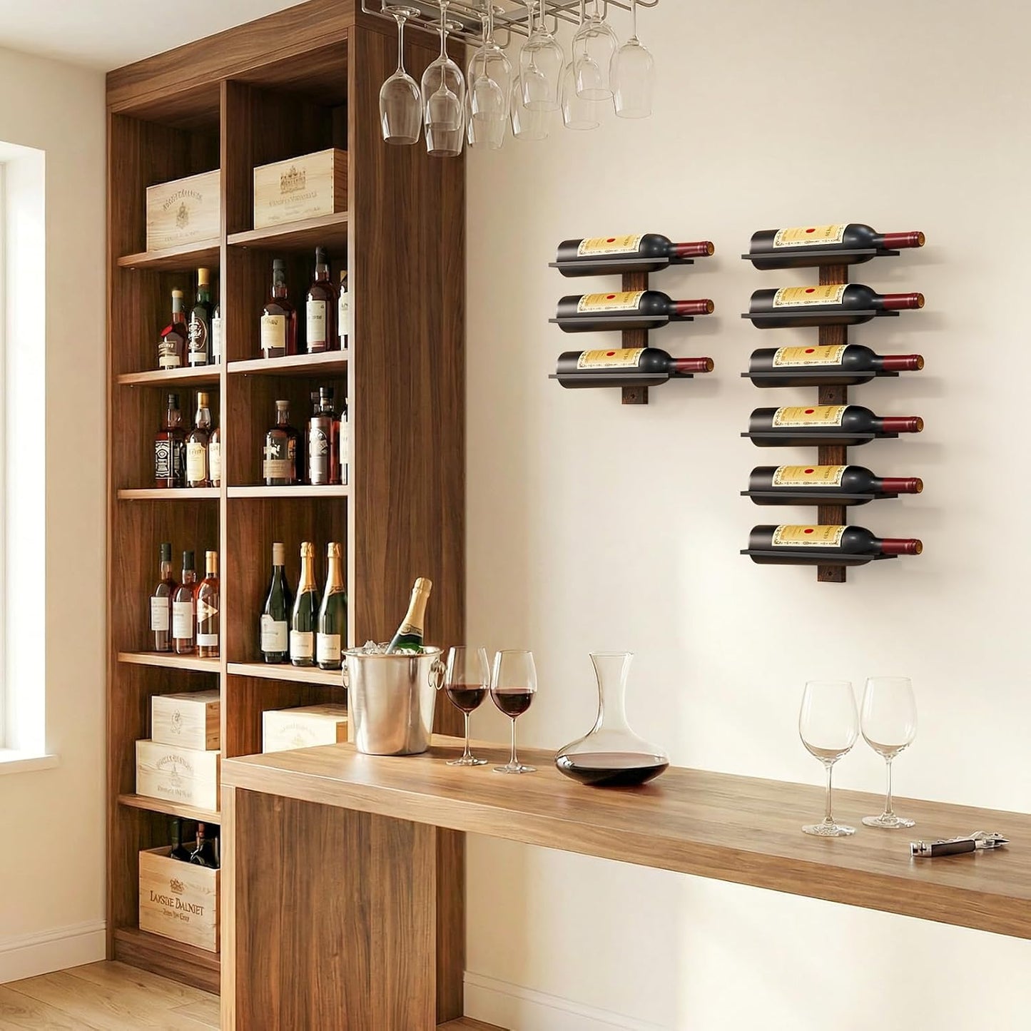 B4Life Wall Mounted Wine Rack for 6 Bottles Wood & Metal Storage | Small Space And Apartments Wine Selection
