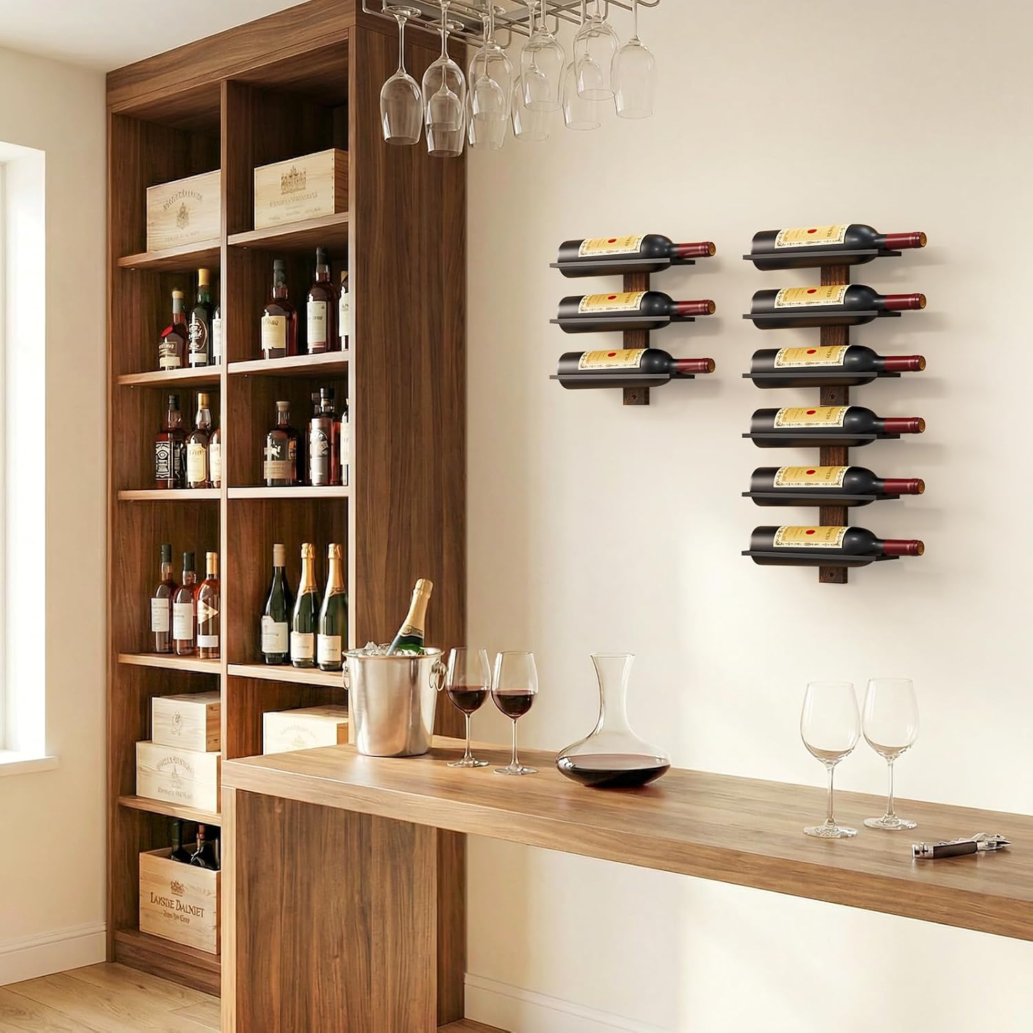 B4Life Wall Mounted Wine Rack for 6 Bottles Wood & Metal Storage | Small Space And Apartments Wine Selection