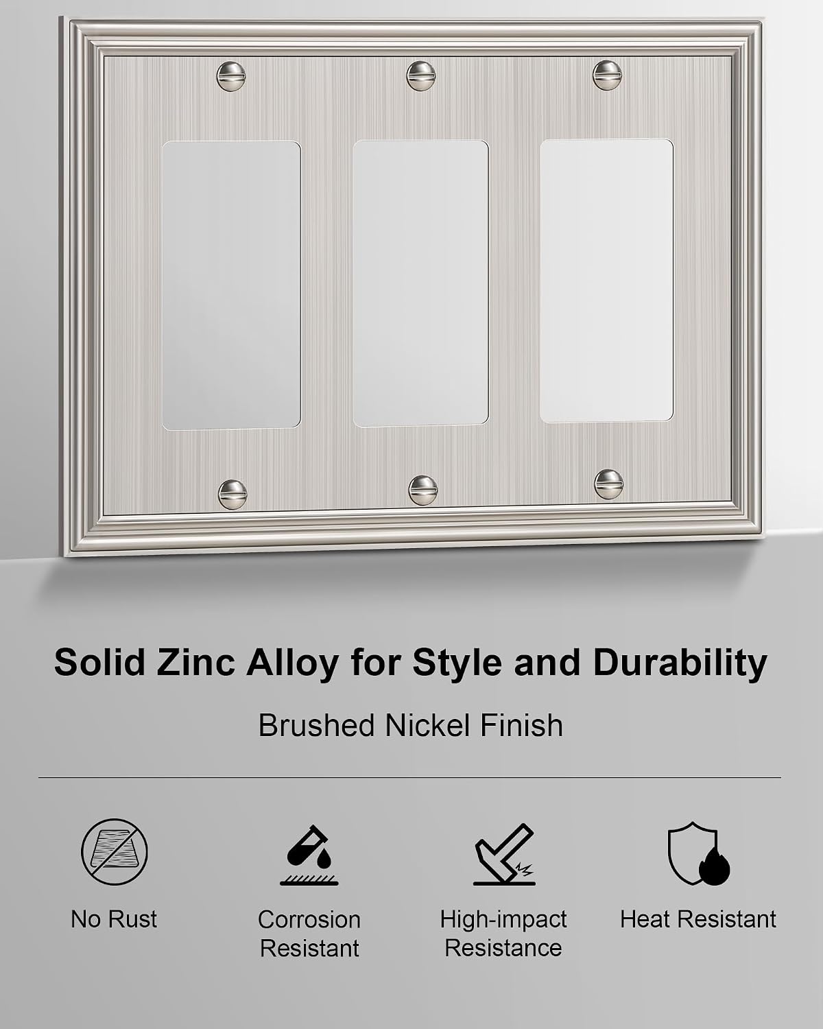 2-Pack Zinc Alloy Tripple Decorator Outlet Cover Plate, Solid Switch Cover | Durable Wall Plates for Electrical