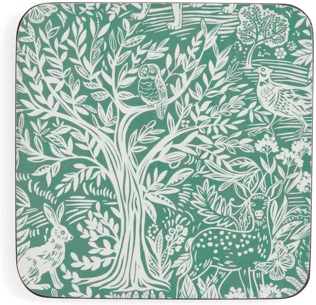 4.1" Woodland Botanical Drink / Coasters / Tapestry Sage / Set of 6