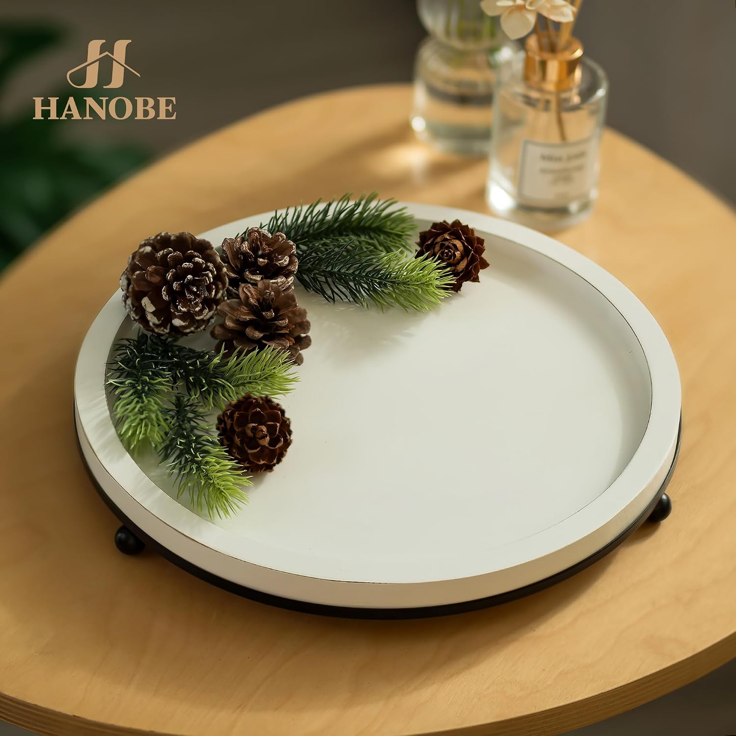 Decorative Tray / Round Ottoman Trays / White-2
