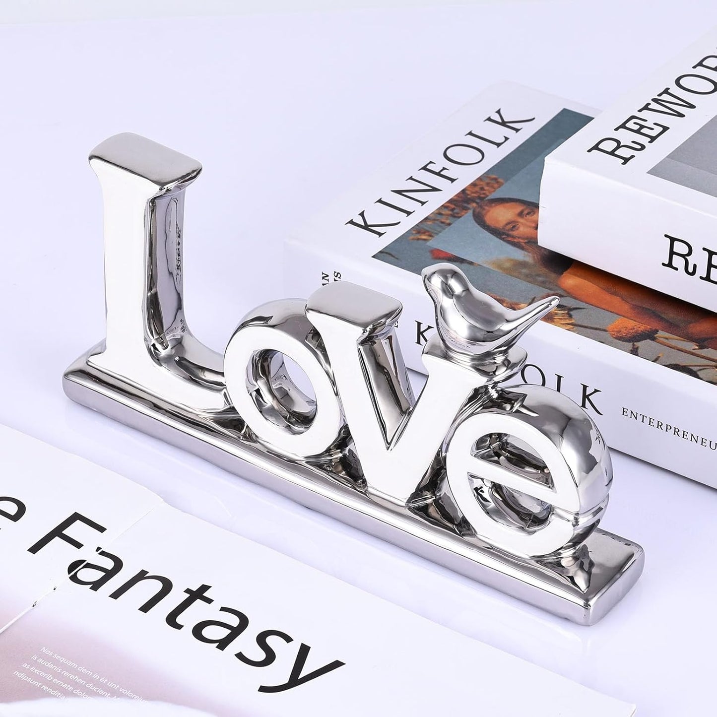 Love Sign Decoration / White+silver / Set of 2