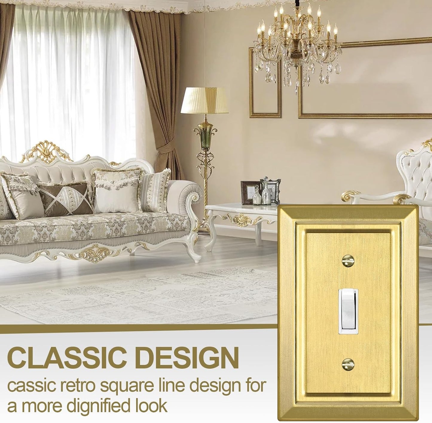 Metal Wall Plate for Light Switch, Applicable to Single Toggle, 6 Pack | Decorative Brass Gold Light Switch Cover