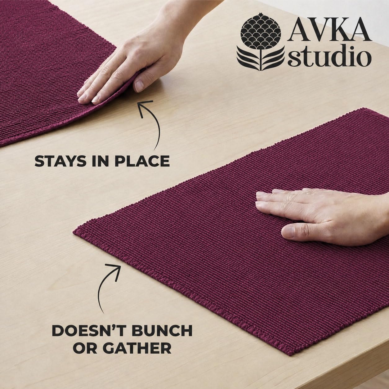 100% Cotton Ribbed Placemats - Set of 4-13 x 19 Inches - Wine - Everyday Cloth Table Mats - Thick Construction