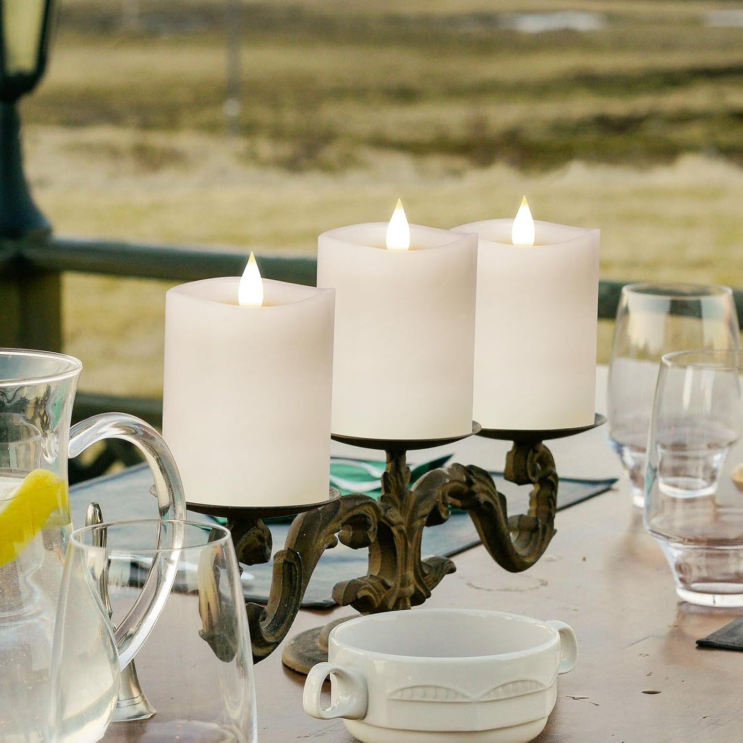 3x4 Flickering Flameless Candles Set of 3,Real Wax Pillar LED Battery Candles,with Timer,4 inch Flameless Candles with