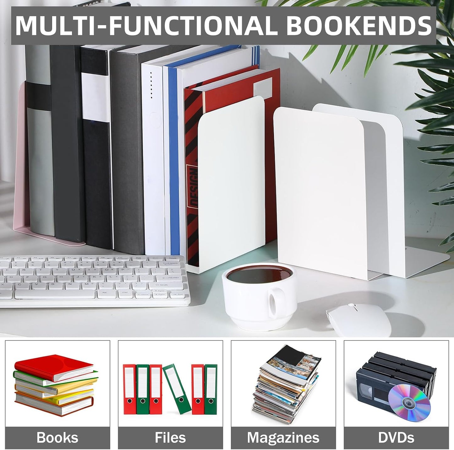 6 Pairs Metal Bookends Book Stopper / White
